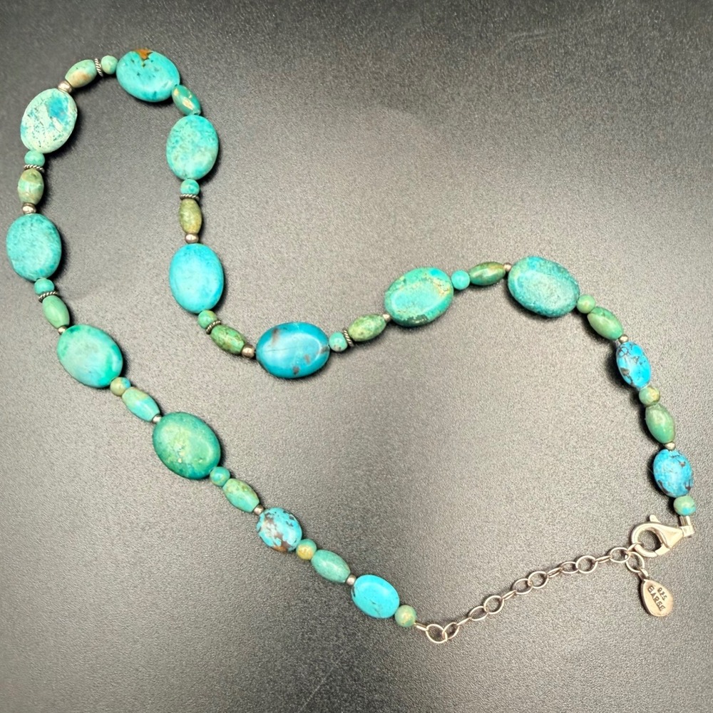 Barse Necklace Blue Stone Beaded Sterling Silver 16-18 Inch - Picture 2 of 8